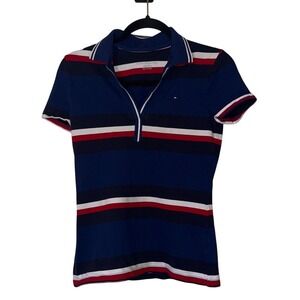 Tommy Hilfiger Polo Shirt Women's Navy Red White Striped XS